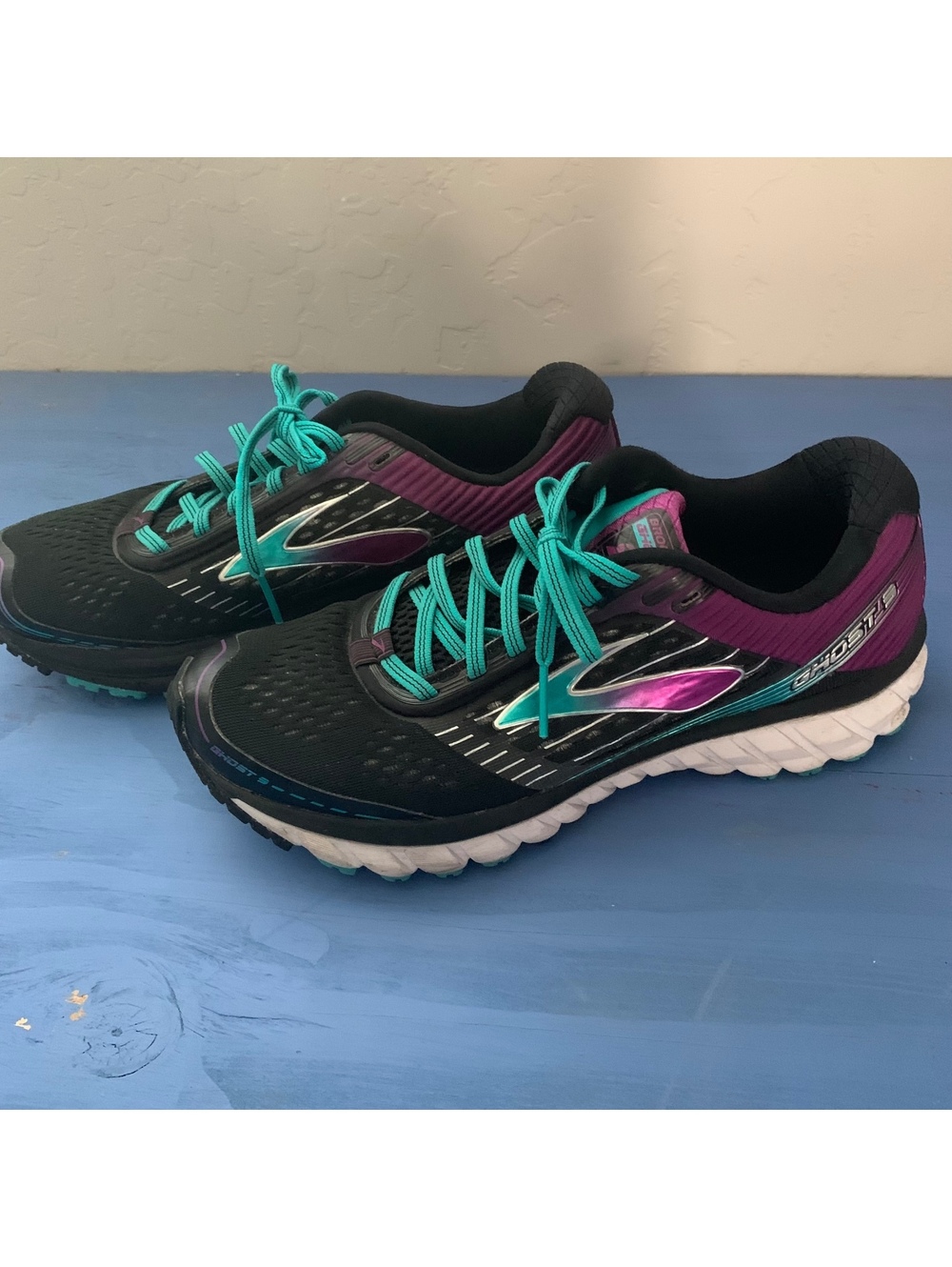 Brooks Ghost 9 running shoes black purple teal